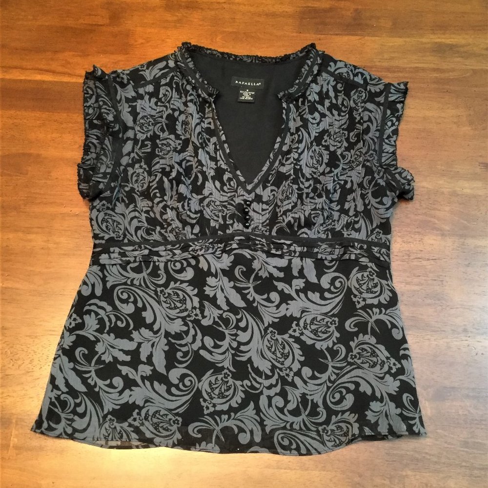 Rafaella Black/Gray Scroll Design Side Zip Blouse